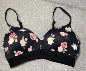 PINK Victoria's Secret‎ Wireless Bra Women's 34C Black Floral Everyday Wear GUC thumbnail 1