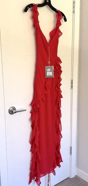 House of CB Ruffle Jellyfish Summer Maxi Dress XS - Red thumbnail 5