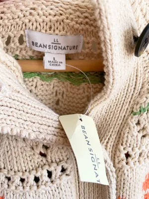 LL Bean Signature Womens Cotton Fisherman cardigan Size L Fair Isle 100% Cotton thumbnail 3