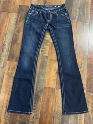 Miss Me Jeans Womens 30 Blue Signature Rise Bootcut Stretch Rhinestone Denim thumbnail 2
