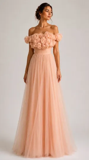 New! Sherri Hill 92481 Blush Rosette‎ Off Shoulder Tulle Ball Gown Size 2 thumbnail 1