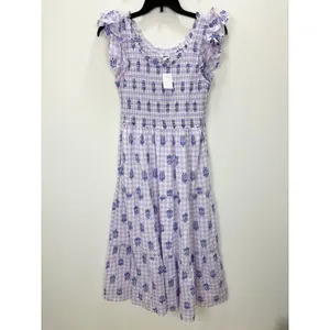 J.Crew Tall Ruffle Sleeve Smocked Midi Dress Printed Cotton A Line Large NWT thumbnail 4