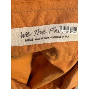 We The Free Free People Mackenzie Poplin Orange Button Down Shirt Raw Seam thumbnail 5