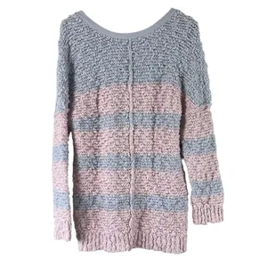 Free People Songbird Sweater V-Neck Striped Bouclé Knit Pink Gray Tunic Size M thumbnail 5