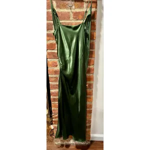 Zara Emerald Green Satin Draped Midi Dress NWT M 90s Minimalist Slip thumbnail 4