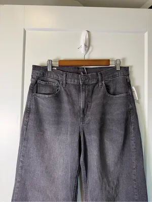 NWT GAP High Rise Stride Wide‎ Leg Jean Cuffed Baggy Black Grey Stretch 12/31R thumbnail 3