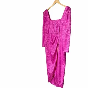 NWT Saylor Leopard Jacquard Satin Midi Dress Size Medium Magenta Pink Faux Wrap thumbnail 7