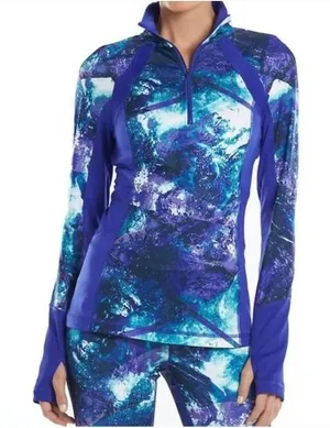 Tek Gear DryTek Womens Small‎ Blue Purple Galaxy Print Quarter Zip Pullover Top thumbnail 1