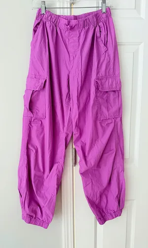 Gap Fuchsia Cargo Parachute Pants, Size XS thumbnail 1