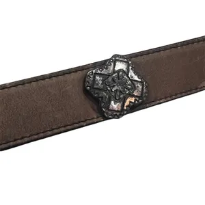 Western Leather Belt Womens 30 Brown Good Vintage 1993 Concho Buckle Patina thumbnail 5