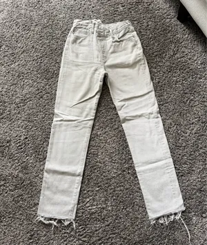 Agolde Criss Cross Light Gray Cropped Frayed Hem Jeans thumbnail 2