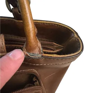 Vintage-Style‎ Brown Faux Leather Handbag Small Tote Purse w/ Cutout Detail Y2K thumbnail 6