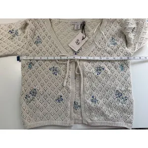 Sincerely‎ Jules Floral Embroidered Pointelle Knit Tie Front Cardigan Cream M thumbnail 6