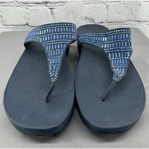 FitFlop Incastone Sandals Women’s Size 10 Blue Thong Embellished Comfort thumbnail 2