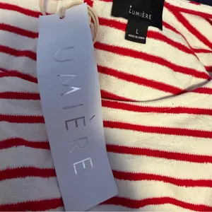Lumiere Womens Large Red Ivory Striped Cotton Romper NWT Nautical Coastal thumbnail 7