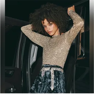 Intimately Free People Gold Rush Sequin Long Sleeve Top Small thumbnail 4