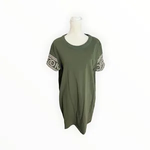 KENZO Paris Logo Sleeve T Shirt Dress Olive Green Cotton XL $328 thumbnail 2