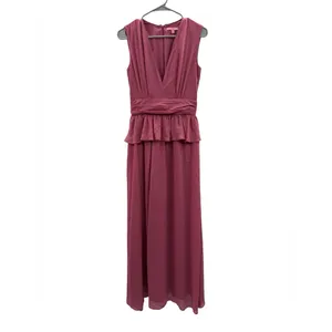 Revolve RTR LDT‎ Pink Rose Metallic Peplum Waist Sleeveless V Neck Maxi Gown Dress Sz 2 thumbnail 4