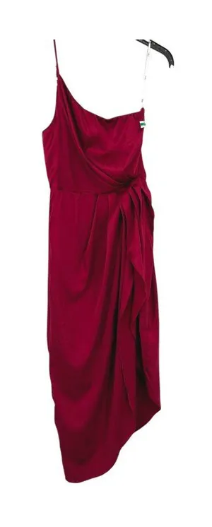Lulus One Shoulder Asymmetric Satin Cocktail Party Midi Dress Red Size XL NWOT thumbnail 1