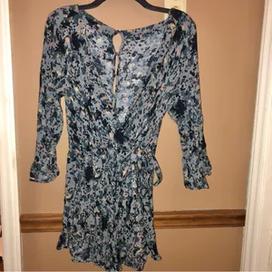 Free People All the Right Ruffles Wrap Romper‎ Blueberry Blue Medium thumbnail 2