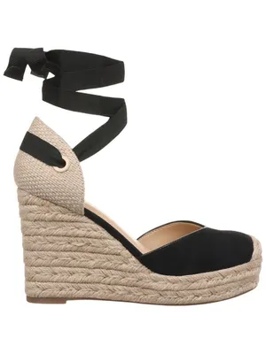 On 34th Melindaa Platform Espadrille Pump Wedge Ankle Wrap Sandals Black 6M thumbnail 12