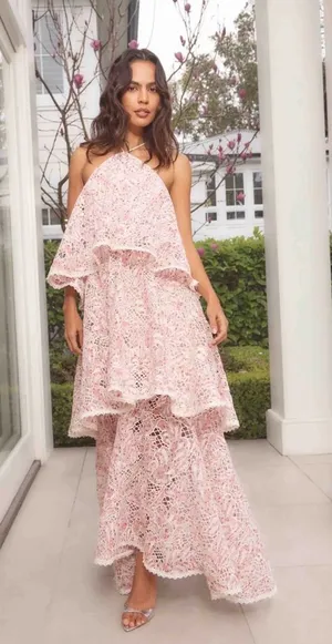 Elliatt Valencia Lace Tiered Halter Maxi Dress thumbnail 1