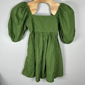 Abercrombie Fitch A&F Emerson Poplin Puff Sleeve Mini Dress‎ Green Small Tall ST thumbnail 1