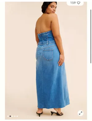 Pilcro The Madi Anthropologie Front Slit Strapless Denim Dress XS thumbnail 3