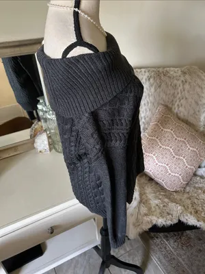 American Eagle Vtg Y2K cableknit cotton fold over off shoulder sweater XS thumbnail 4