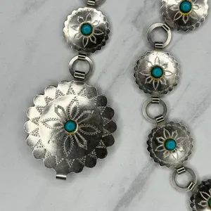 Womens Western Faux Turquoise Concho Chain Belt Silver Tone Small/Medium (S/M) ✨ thumbnail 4