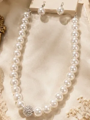 Jennifer Faux Pearl Necklace Earrings Set Ivory Bridal vintage inspired coquette thumbnail 1