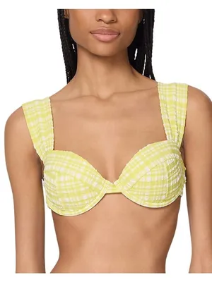 NWT Kate Spade Check Underwire Bikini Swim Top Nappa Cabbage Green Multi M thumbnail 1