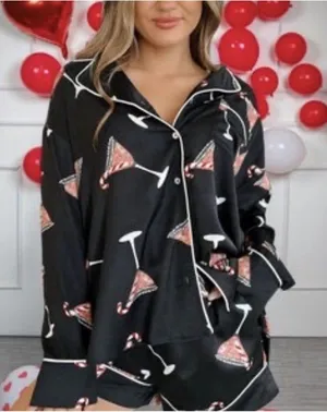 Christmas Martini Cocktail Pajamas With Candy Cane Size Large - 2 Piece thumbnail 1
