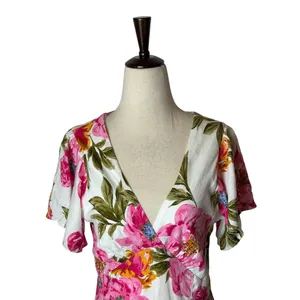 White Closet Maxi Dress Women Medium White Pink Linen Floral Boho Cottagecore thumbnail 4