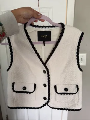 Maje Vitosio Tweed Vest Jacket Cream Black Lace Trim EU40 thumbnail 8