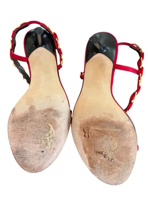 VTG Beverly Feldman Satin Gold & Rhinestone Lipstick Red 3” Stiletto Heel Sz 10 thumbnail 5