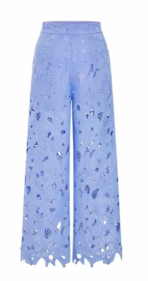 COMMENSE - Blue Floral Lace Wide-Leg Pants Sz M thumbnail 1