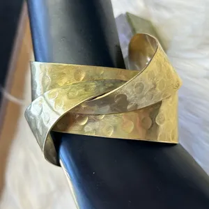 Vintage Brass twist hammered wide cuff bracelet thumbnail 7