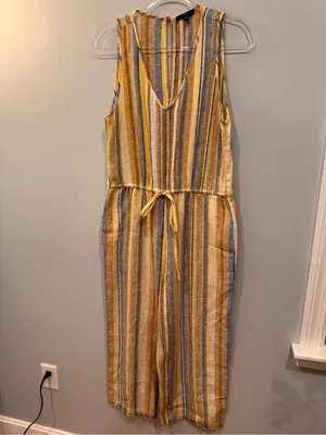 Anthropologie Drew Linen Blend Yellow Striped Jumpsuit Romper thumbnail 2