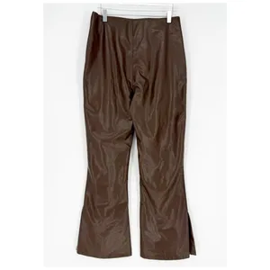 Abercrombie & Fitch Vegan Leather High Rise Slit Leg Flare Pants Women's L Brown thumbnail 3