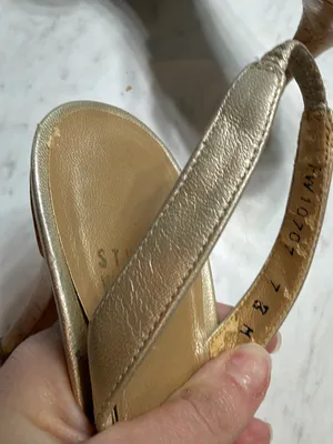 Stuart Weitzman Gold Metallic Leather Cork Platform Slingback Heels Size 7 Y2k thumbnail 10