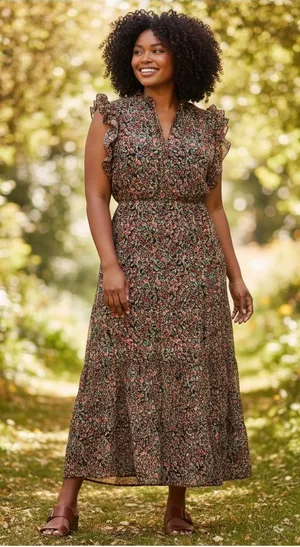Prairie BB Dakota Multicolor Sleeveless Flutter Ditsy Floral Chiffon Maxi Dress thumbnail 1