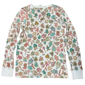 Pink Elephant Women’s Size XS White Gingerbread Print Henley Jogger Pajamas thumbnail 3