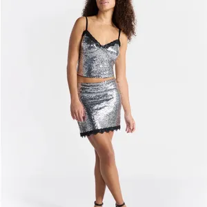 No Boundaries Sequin Mesh Tank Top and Mini Skirt Set, 2-Piece, Women's thumbnail 3