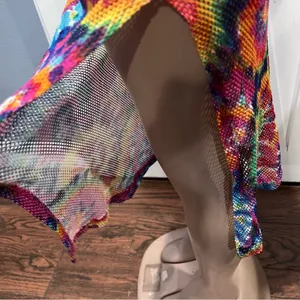 NYC women’s L mesh swim coverup Multicolor Knit Fabric Tye dye side slit thumbnail 9