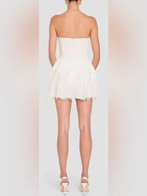 NEW AMANDA UPRICHARD Romilly Lace Hem White Strapless Romper Sz L thumbnail 2