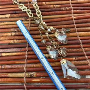 Gold Chain Necklace with Crystal Accents & Crystal Tassel 27”- 33” thumbnail 5