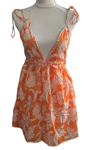 Orange Tropical Tie-Shoulder Mini Dress thumbnail 1