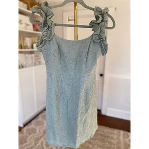 Selfie‎ Leslie Sage Green Mini Dress Embroidered Ruffle Quiet Luxury Romantic XS thumbnail 2