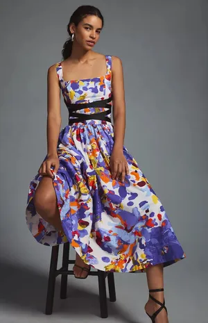 Maeve Anthro Square-Neck Midi Dress size 14 women’s multicolored floral thumbnail 1